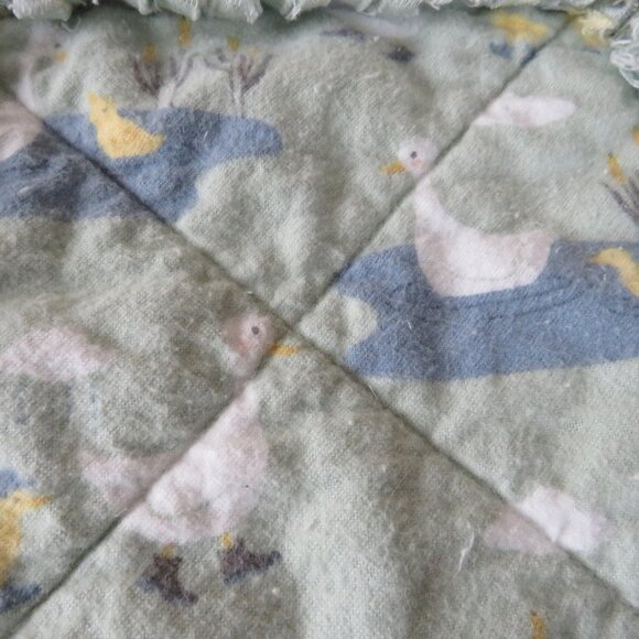 Flannel Rag Quilt With Batting 42 x 42 Blue and Yellow With Ducks - Picture 5 of 12